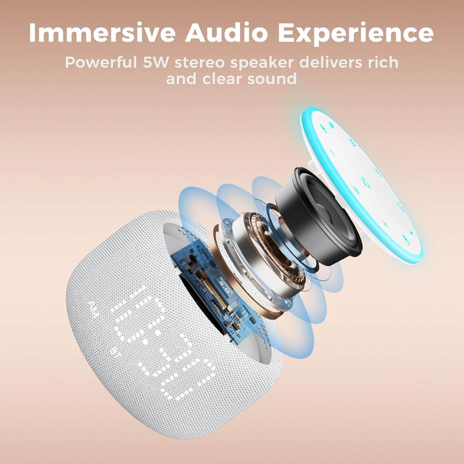 White Noise Machine Alarm Clock: Auto-Dimmable Clock for Bedrooms - 5W Stereo Bluetooth Speaker - Sound Machine with 24 Sleep Sounds for Adults Kids White - Pink image number 4