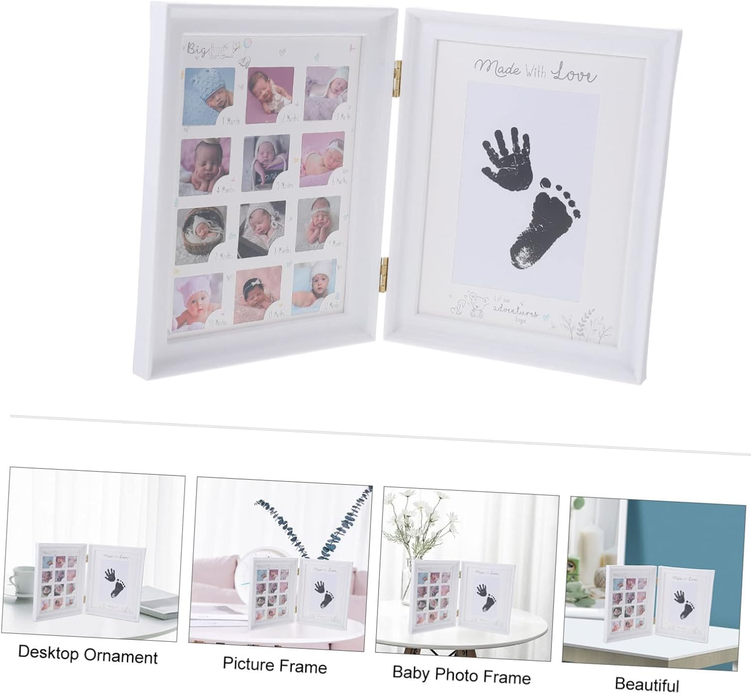 ERINGOGO Growth Photo Frame Desktop Picture Frame Ornament for Newborn Footprint Memories Durable and Safe Keepsake Holder Present for First Birthday - Multi image number 3