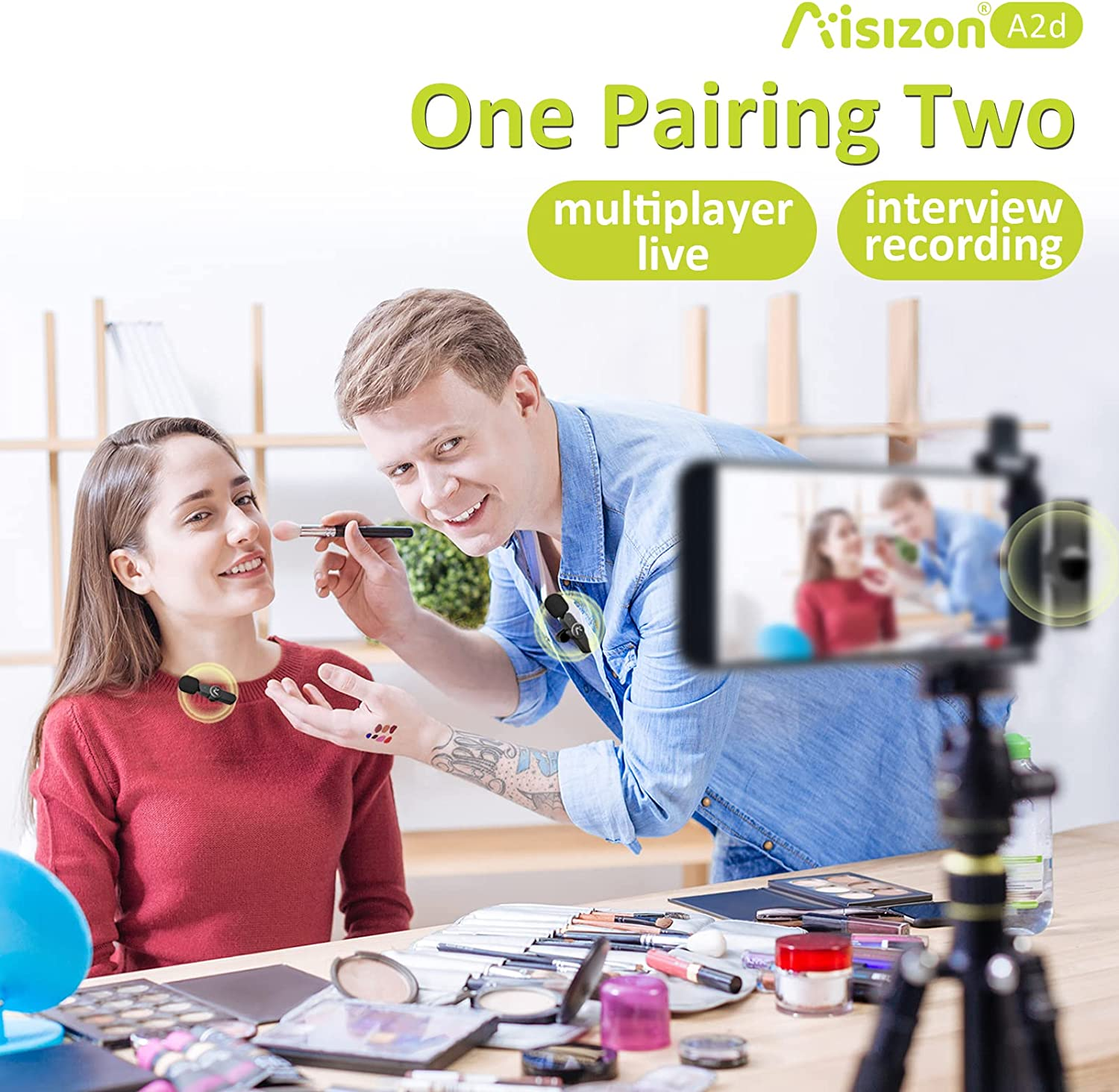 Wireless Bluetooth Lapel Microphone, Wireless Clip on Microphones, Lapel Mic (Aisizon A2D One Pair Two), for Android Phone, Iphone, Laptop, Video Recording&hellip;&hellip; image number 2