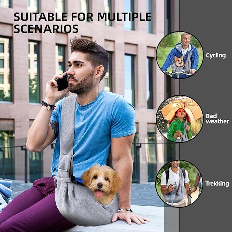 Dog Carrier Sling - with Soft Mesh Dog Harness and Leash Set,Reversible Puppy Carrier with Storage Pocket Adjustable Shoulder Strap Dog Carriers for Small Dogs, Puppy Travel Safety Harness (Grey) image number 3