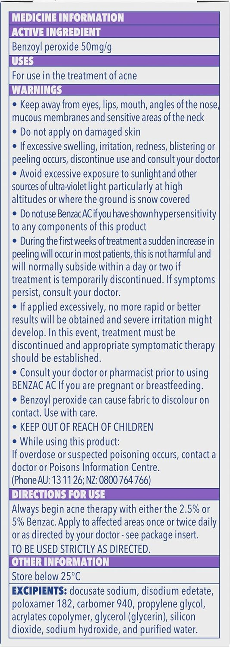 Benzac AC 5.0% Moderate Acne Gel 60G, Kills up to 94% of Acne Bacteria in 1 Week, Contains Benzoyl Peroxide, Dermatologically Tested image number 3