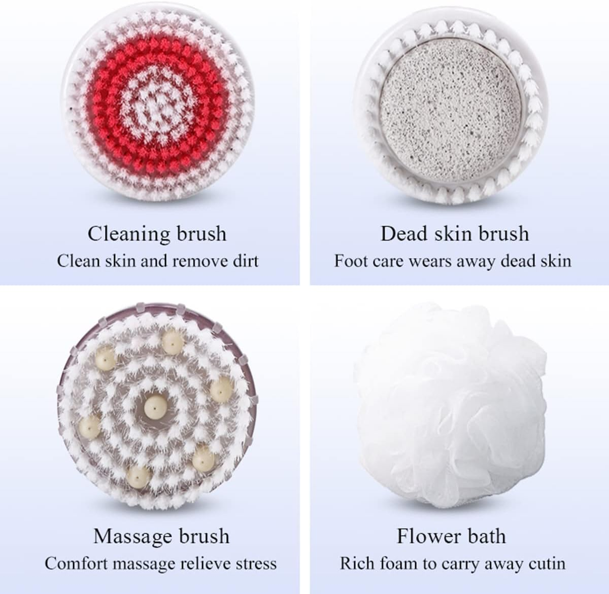 Electric Body Brush, Long Handled Body Scrubber with 4 Brush Heads, Waterproof Soft Silicone Exfoliating Spin Brush Massage Bath Brush, Battery Powered Back Shower Brush & Facial Cleansing Brush image number 1