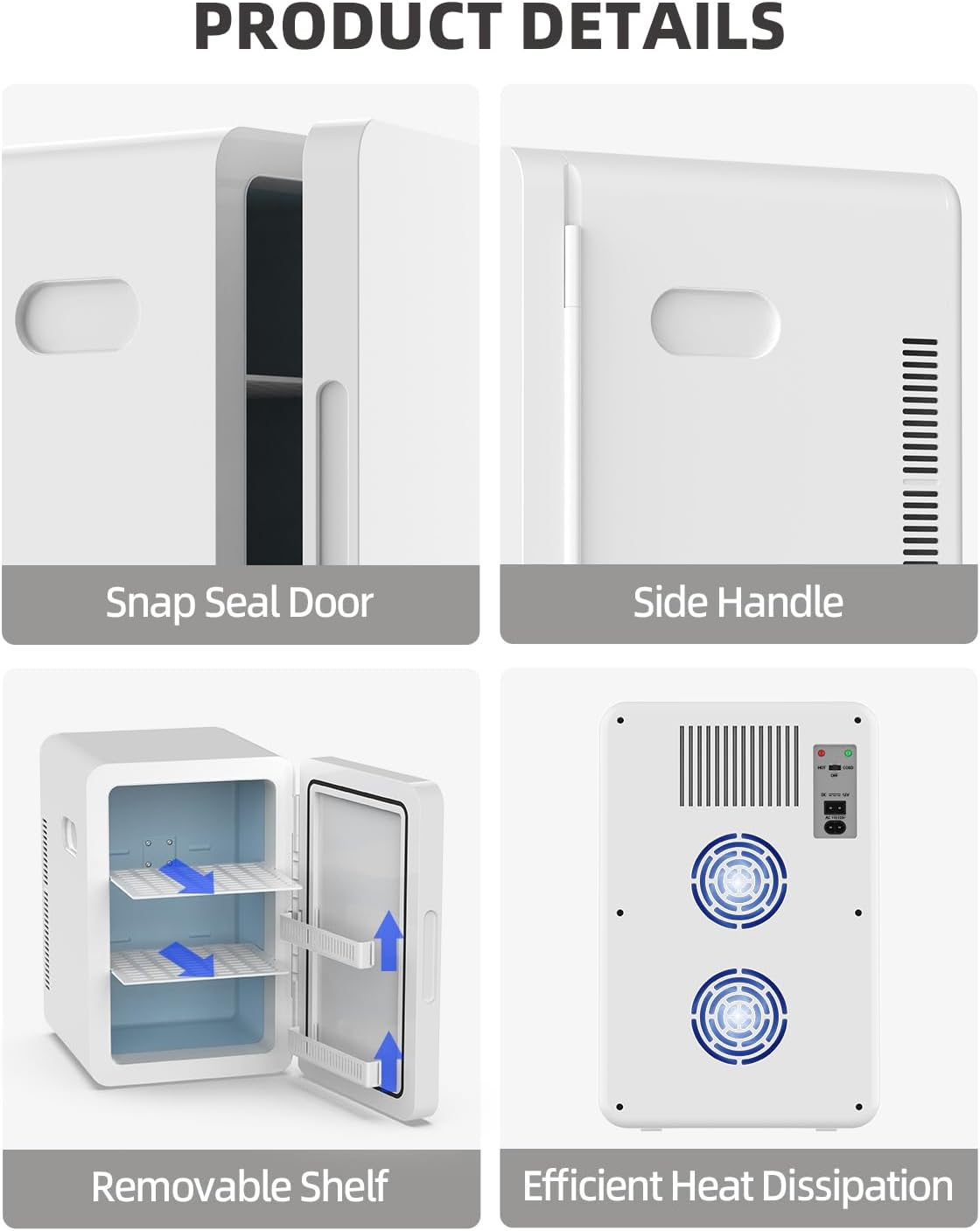 22L Portable Mini Fridge, Compact Car Refrigerator, Skincare Cosmetic Beauty Makeup Personal Fridge, White