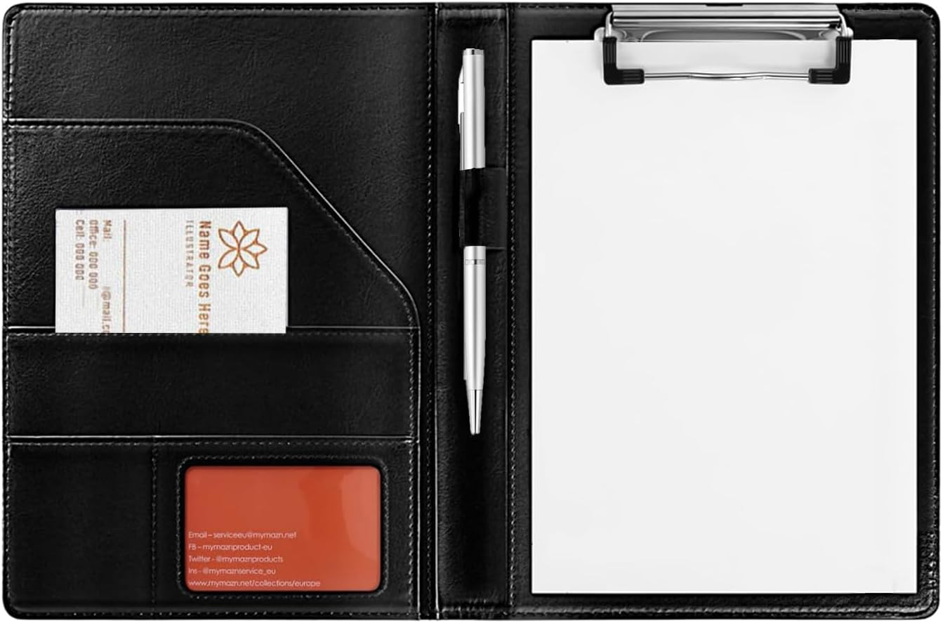 Small Clipboard, Junior Padfolio Folio A5 Writing Pad, Refillable Writing Pad Portfolio for Notepad (Black) Perfect for Meetings, Travel & Daily Use image number 4