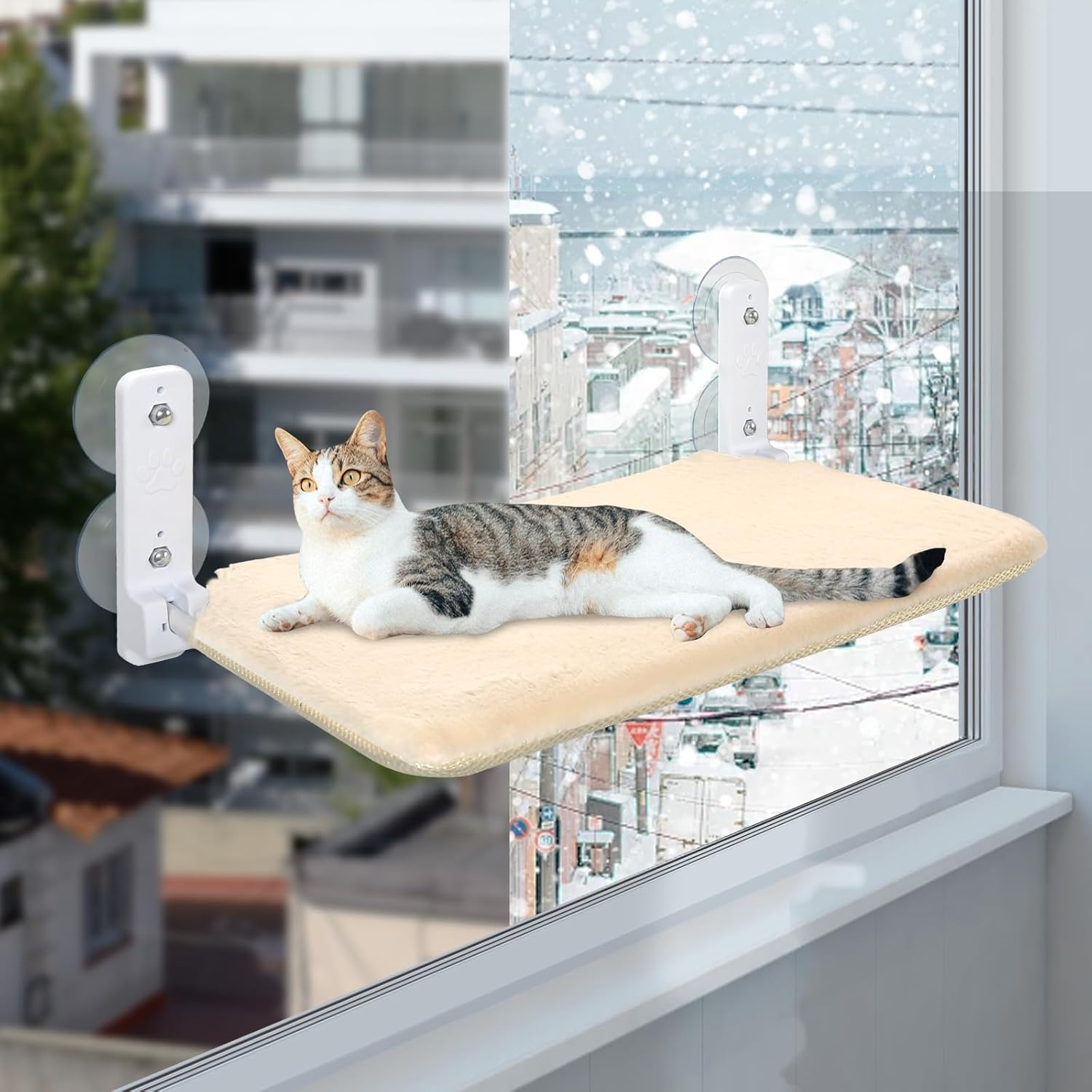 Casgee Window Lounger for Cats 60 X 30 Cm Beige with Cat Litter Tray