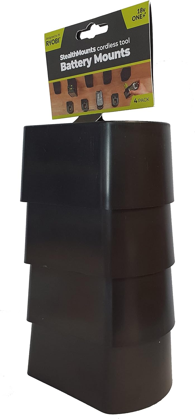 Stealthmounts Battery Holder Compatible with Ryobi 18V (4 Pack) - Black Battery Mounts | Made in the UK