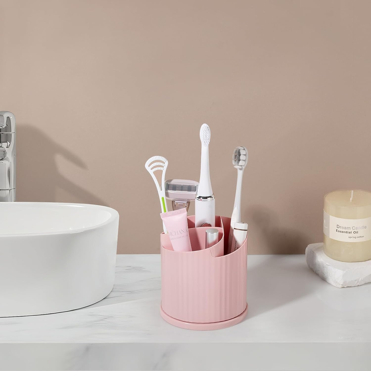 Anyoifax 360 Rotating Makeup Brush Holder Organizer 5 Slots Make up Brushes Cup Flower-Shaped Spinning Pen Holder for Vanity, Cosmetics, Lipsticks, Pink - Pink image number 5