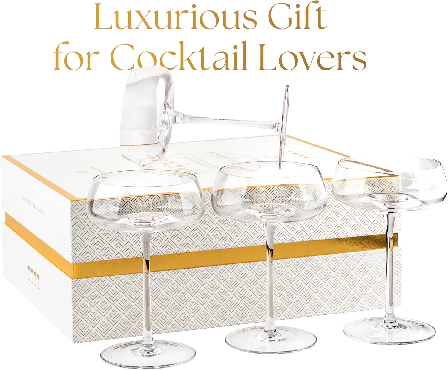 Crystal Cocktail and Champagne Coupette Glasses | Set of 4 | 9 Oz Elegant Long Stemmed Coupe Glassware for Gimlet, Espresso Martini, Daiquiri, Cosmopolitan | Fancy round Saucers image number 3