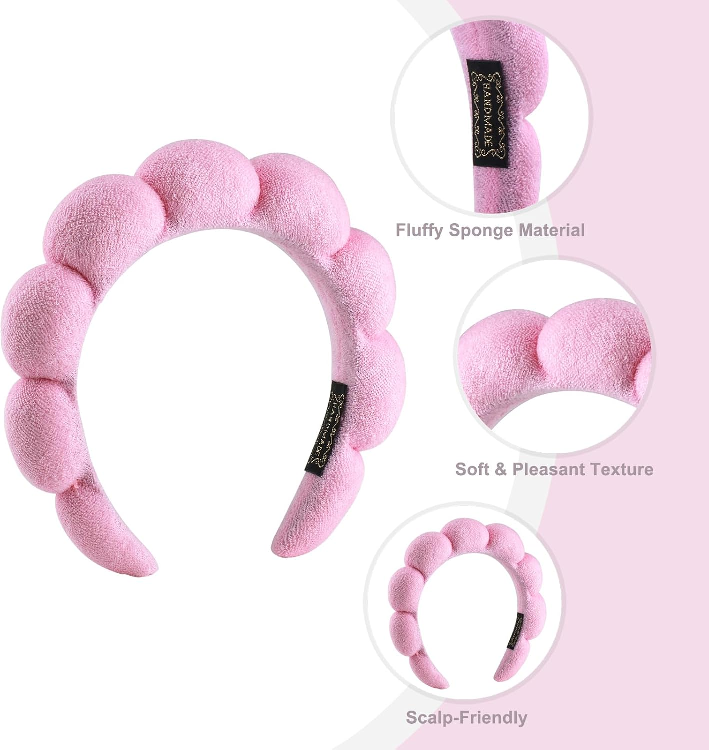5-Piece Spa Facial & Hair Care Set &ndash; Pink Hair Clips, Terry Cloth Headband, Wristband, Elastic Band & Plush Sponge Makeup Headband image number 5