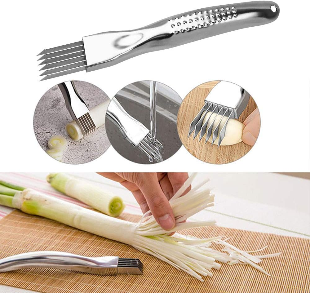 Kitchen Shred Silk the Knife, Stainless Steel Chopped Green Onion Knife, Curved Handle Design, Food Speedy Chopper Green Onion Cutter Kitchen Tool (2Pcs) image number 3