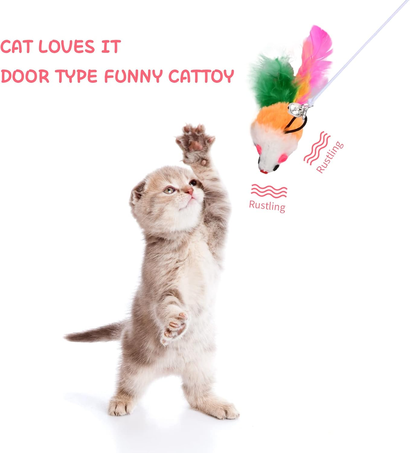 Dokeno Pack of 6 Interactive Cat Toy Cat Toy Self-Activity Cat Toy with Feathers Hanging Door Frame Hanging Cat Toy Set for Cat Run and against Boredom image number 6