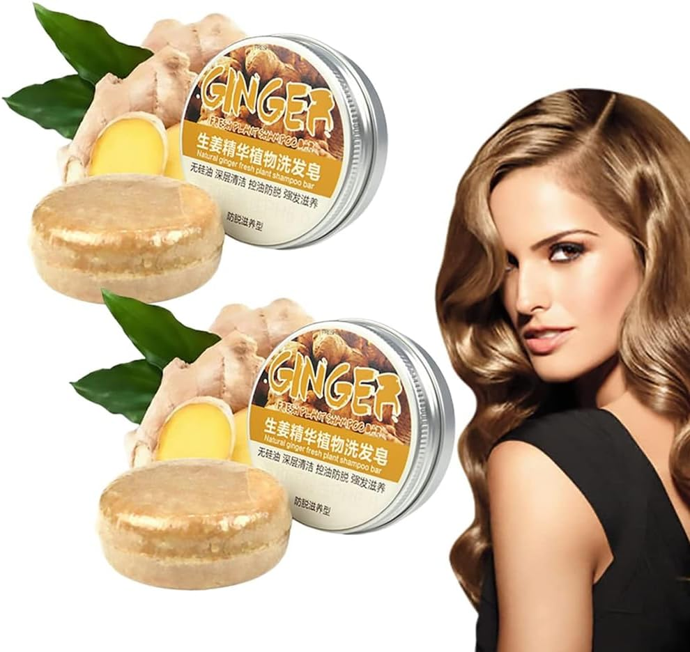 2Pcs Ginger Hair Regrowth Shampoo Bar,Organic Ginger Solid Shampoo Soap,Anti Hair Loss Ginger Shampoo Soap for Hair Growth Repair