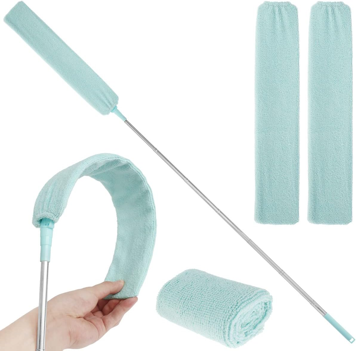 Gap Dust Cleaner Retractable Microfiber Gap Dust Brush Flexible Long Flat Gap Duster with Extendable Pole and Cloth Cover for Sofa Bed Furniture Bottom Ceiling Fan Blinds(Grey)