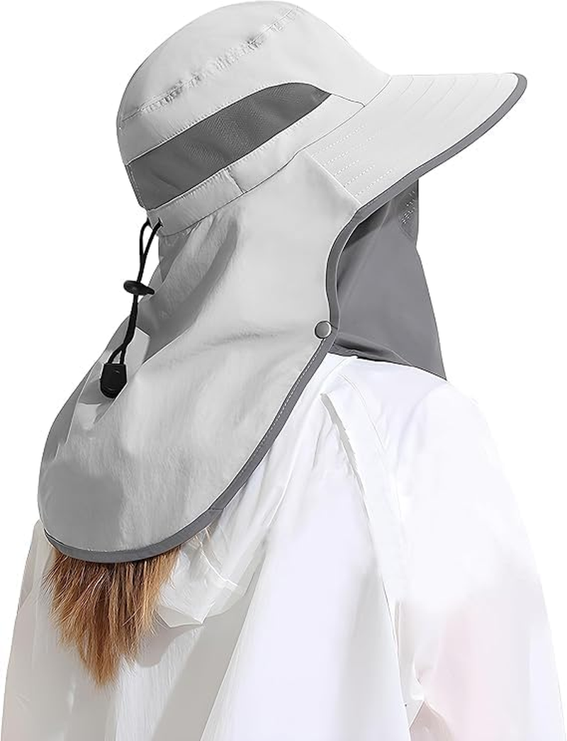Outdoor Sun Hat Detachable Neck Face Flap UPF 50+UV Protection Visor Fishing Hats with Neck Flap for Men & Women Light Gray image number 3