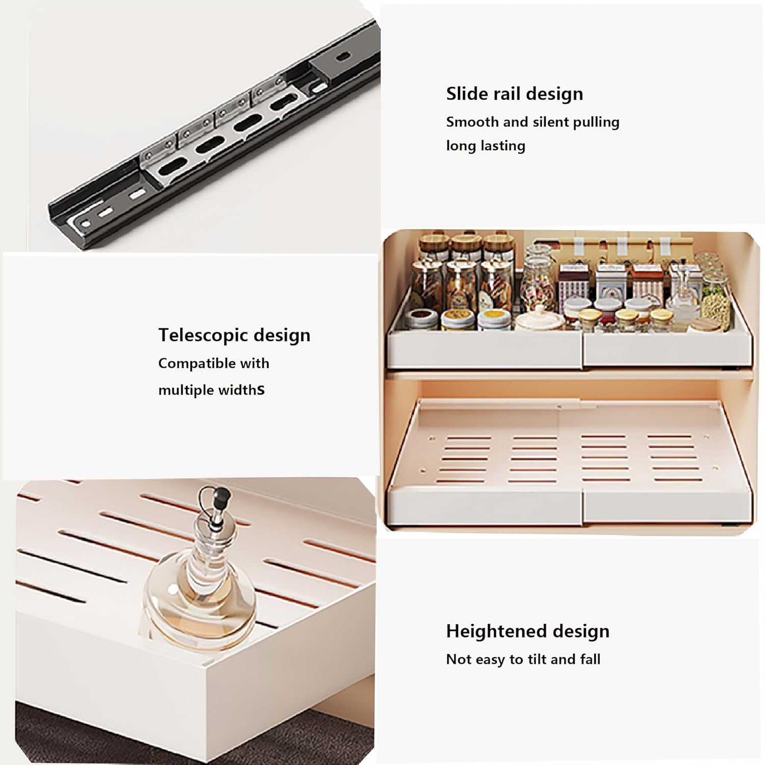 DCWINNES Pull Out Cabinet Organizer, Cabinet Organizer Drawer (Deep 16.53'',Expandable 17.1''-26.7''),Heavy Duty Slide Out Drawers Fixed with 3 Adhesive Nano Films for for Kitchen Pantry, (White 1Pcs) image number 4