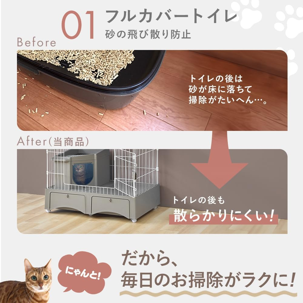 Iris Plaza MB247 Cat Cage, Integrated Toilet, Cat Cage, 3 Tiers (Includes Cat Sand Scoop, Hammock), Gray