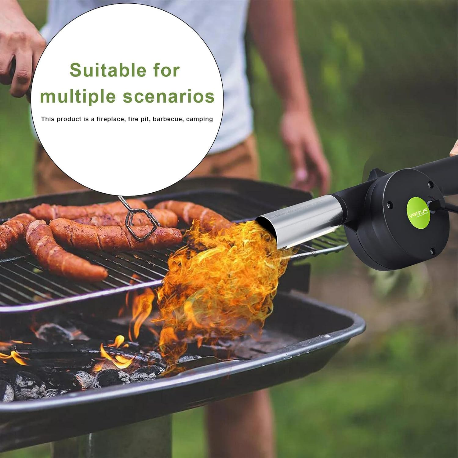BBQ Fan Air Blower - Fire Blower Hand Crank Fan for Fireplace BBQ | Portable Hand Blower for Indoor Outdoor Camping Fire Pit Barbecue Helves image number 2