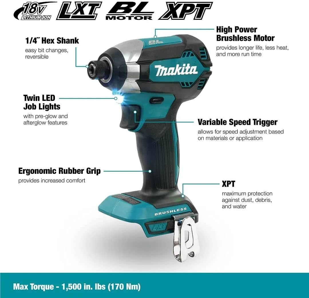 Makita DTD153Z 18V LXT Brushless 1/4" Hex Impact Driver (Tool Skin Only, No Battery/Charger) in Plain Packaging. image number 1