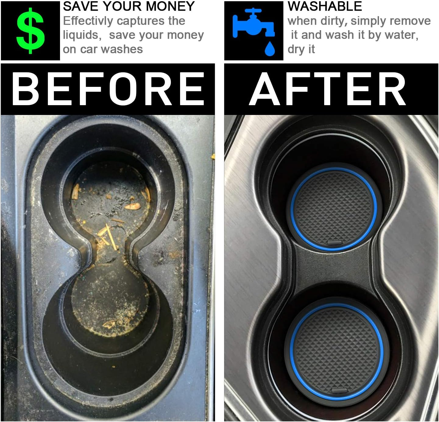 SENSHINE Customized Liners for Kia Sportage Accessories 2023 Hybrid Cup Holder Insert Liner Center Console Liner Glove Box Mats Inserts Non-Slip Mats Pad 14-PC Set (Blue Trim) - Blue,Random image number 3