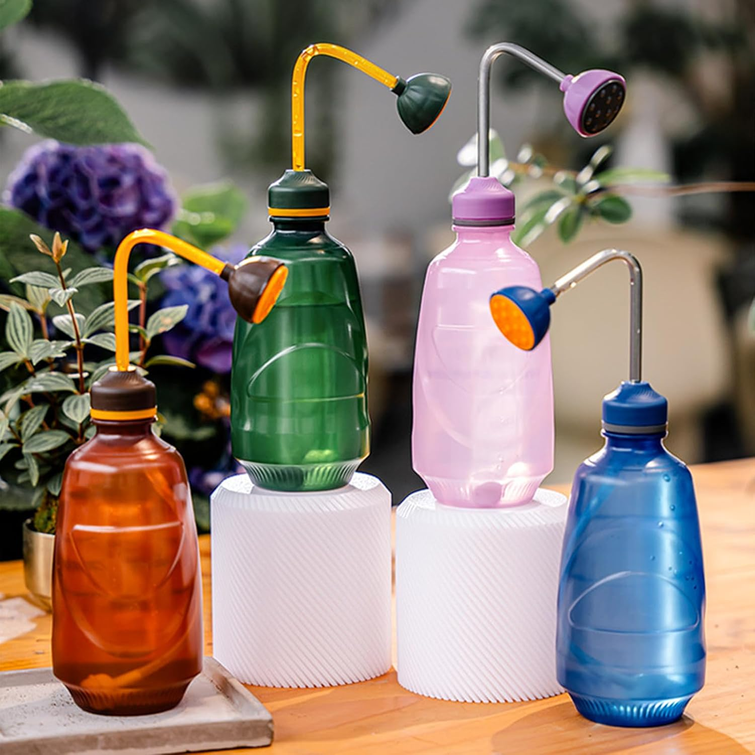 Yeanifeana 450Ml Small Plastic Watering Can for Desk Plants, Mini Indoor Watering Can for Succulents, Roses & Houseplants, Lightweight Leak-Proof Design with Precision Spout (Brown) - Green image number 2