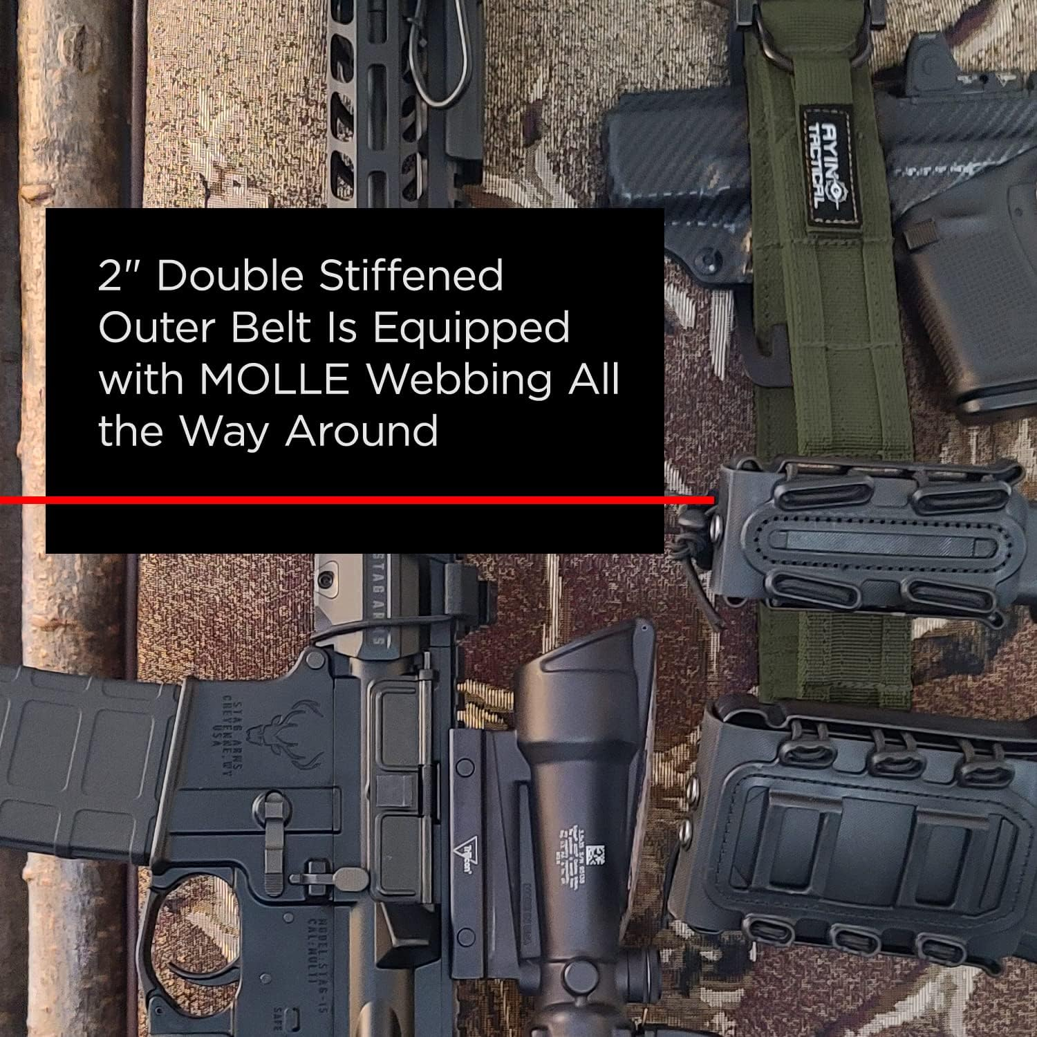 AYIN TACTICAL Belt Quick Release Rigger MOLLE Belt 1.5 Inch Inner & 2 Inch Outer Range Tactical Heavy Duty Belt image number 2