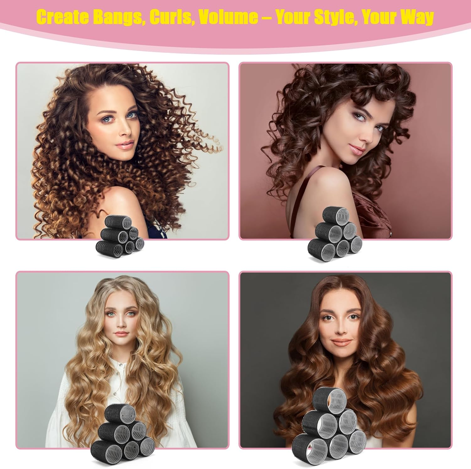 43PCS Self Grip Hair Rollers Set for Long Thick Hair &ndash; 4 Sizes Curlers (25Mm-60Mm) with 18 Extra-Large Clips & Folding Comb &ndash; Heatless Hair Curlers for Volume & Waves image number 4