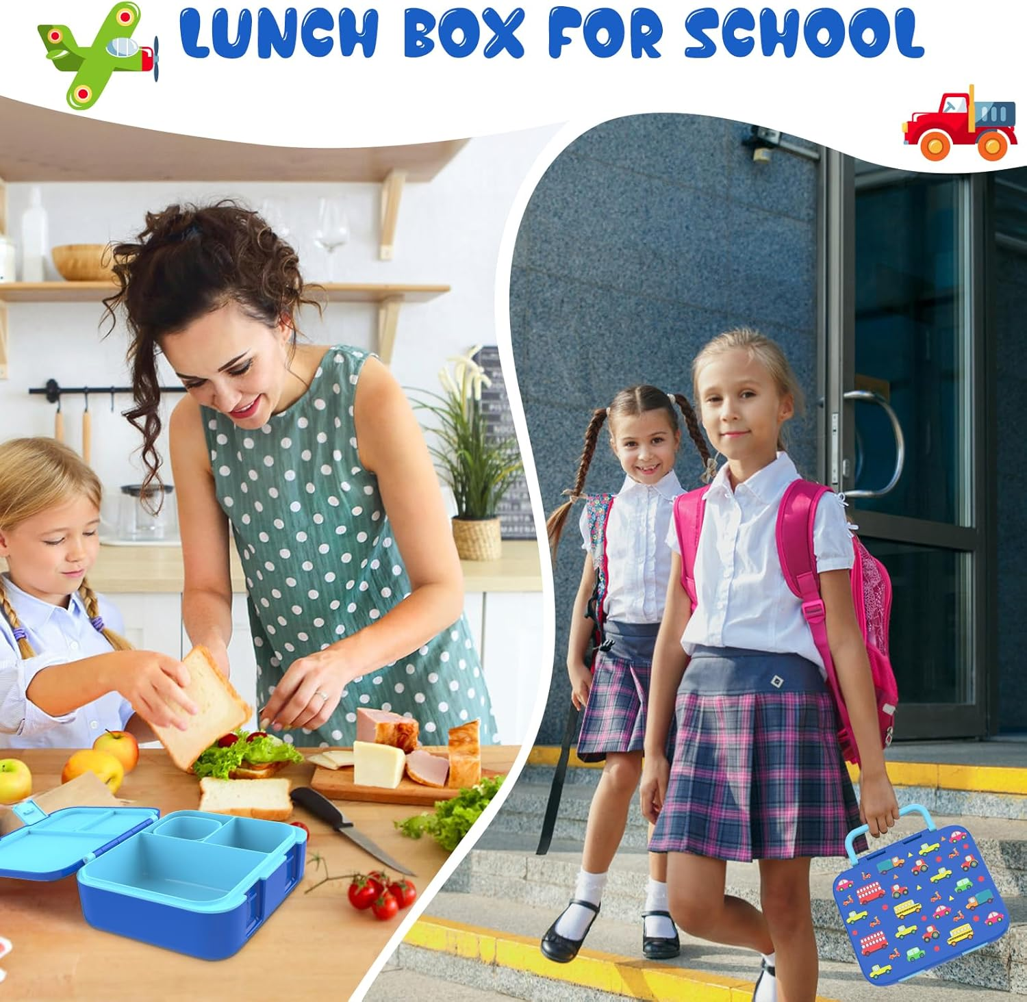 Hombrima Kids Lunch Box, Bento Boxes Food Storage Container with Multi-Compartments for Boys Girls Children Toddler Adult Work School - Blue image number 6