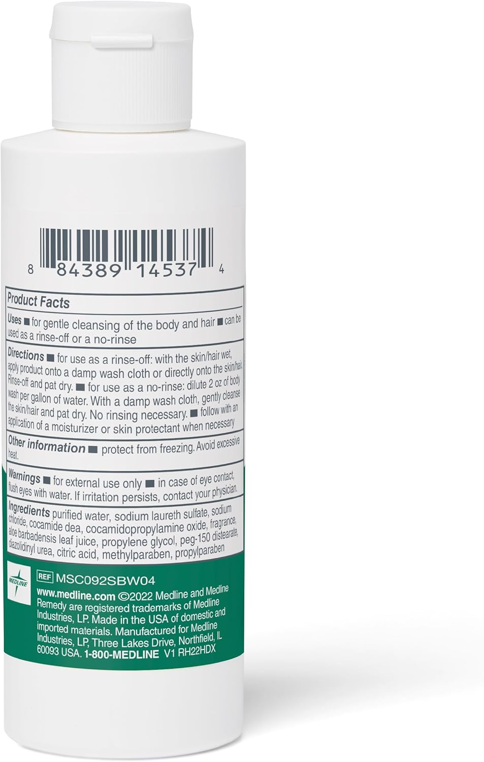 Medline MSC092SBW04H Remedy Basics Shampoo and Body Wash Gel, 120Ml