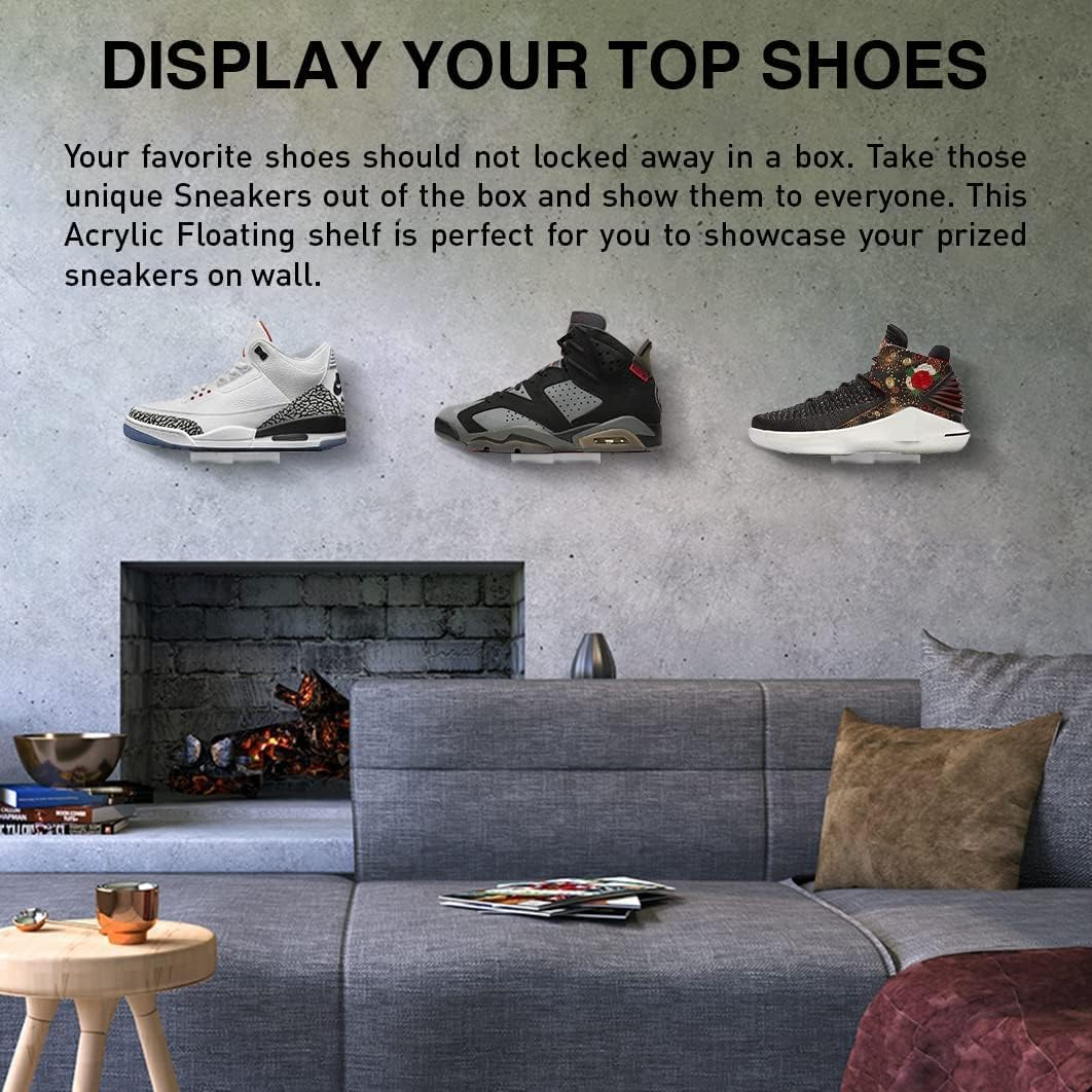 Floating Shoe Rack,Acrylic Clear Wall Mounted Shoe Display Shelf,Display Shoe&Sneaker Collectible Mini Shoe Rack for Gaming Room Room Decor for Men (12) image number 5