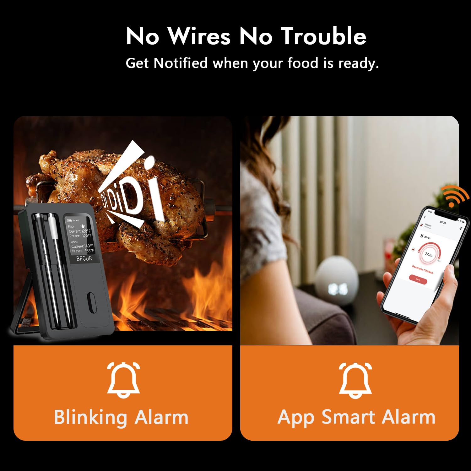 Wireless Bluetooth Smart Meat Thermometer: Standalone Base, Smart Thermometer with LCD Display, IP67 Waterproof Dual Probes, Smart APP Alert Perfect for BBQ, Grill, Oven, Smoker, Rotisserie and More image number 6