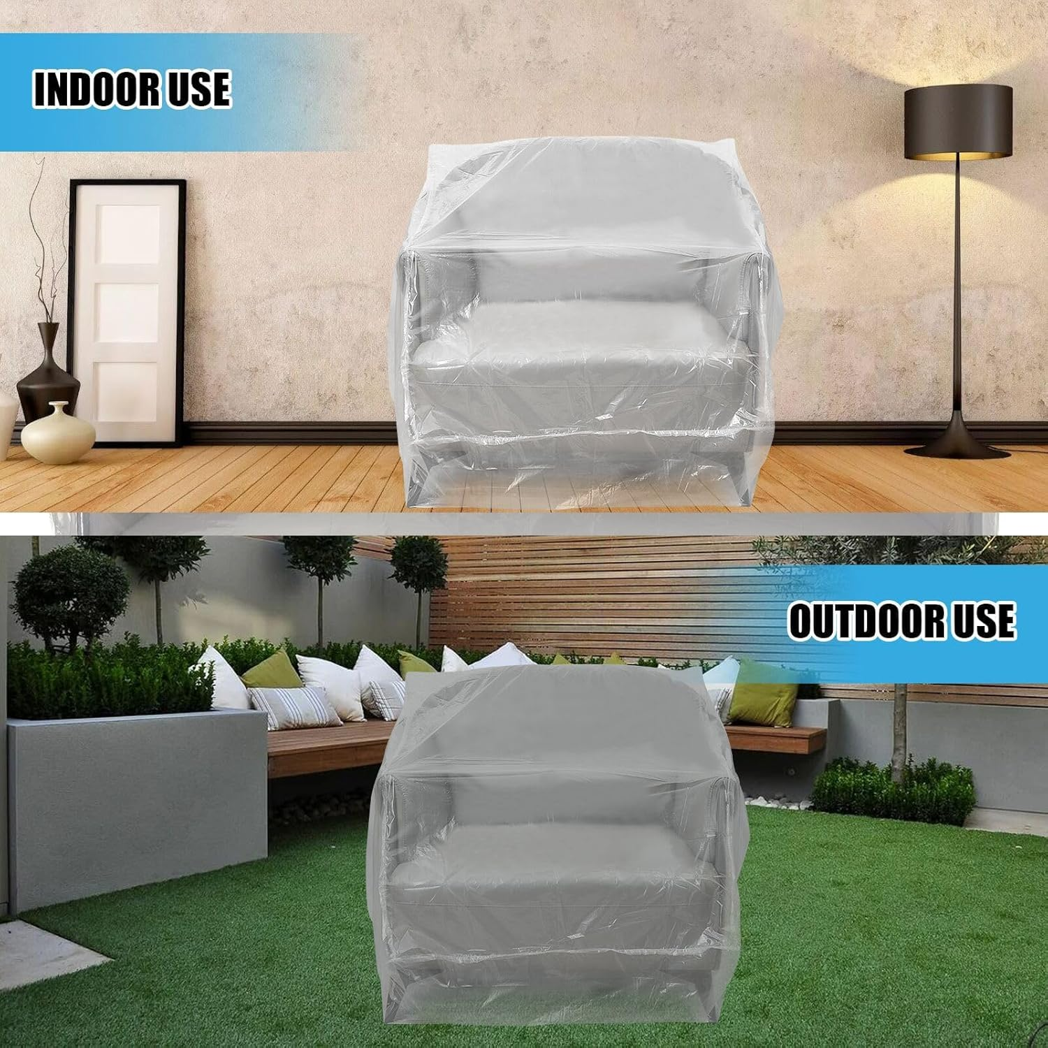 JDFHFGB 2Pcs Large Plastic Furniture Cover for Moving,Clear Waterproof,Anti-Cat Fur,Dustproof Couch Cover, Heavy Duty Chair & Recliner Protector Bag for Storage, Renovation, Transport (34X42X65Inch) image number 1