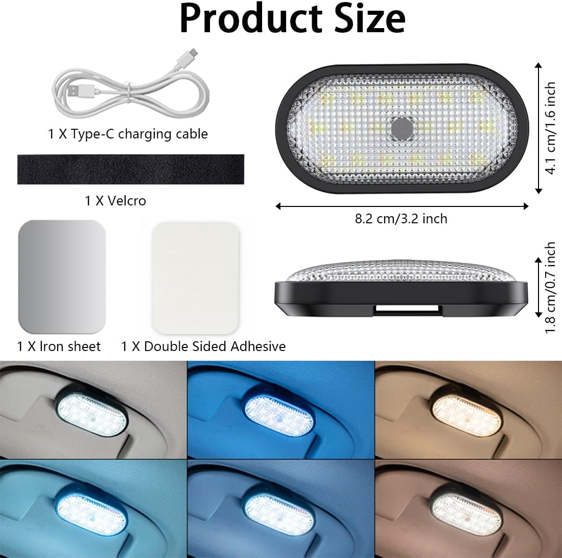 Car LED Lights Interior,6 Colors Ambient Lighting Car Interior,Usb Rechargeable Car Interior Reading Light,Portable Magnetic Interior LED Lights for Car image number 3