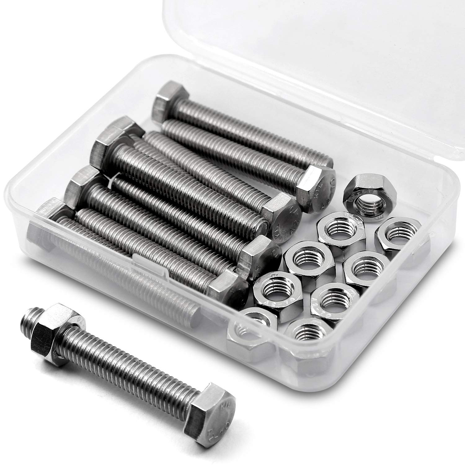 (30 Sets) M5-0.8 X 50Mm Hex Head Bolts and Nuts Set, 304 Stainless Steel,Full Thread, Bright Finish, Machine Thread