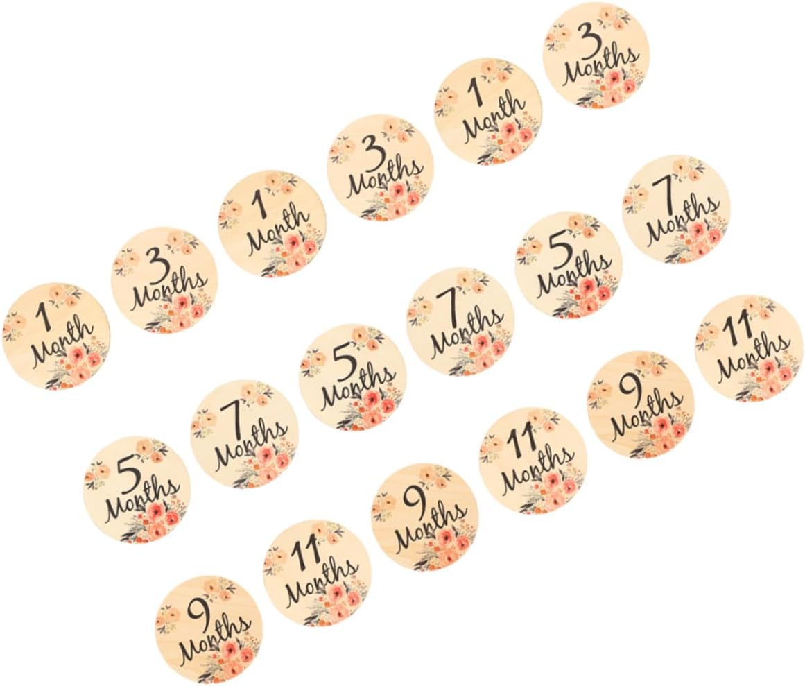 SECFOU 18Pcs High Contrast Wooden Milestone Discs for Newborn Photography Monthly Milestone Cards image number 1