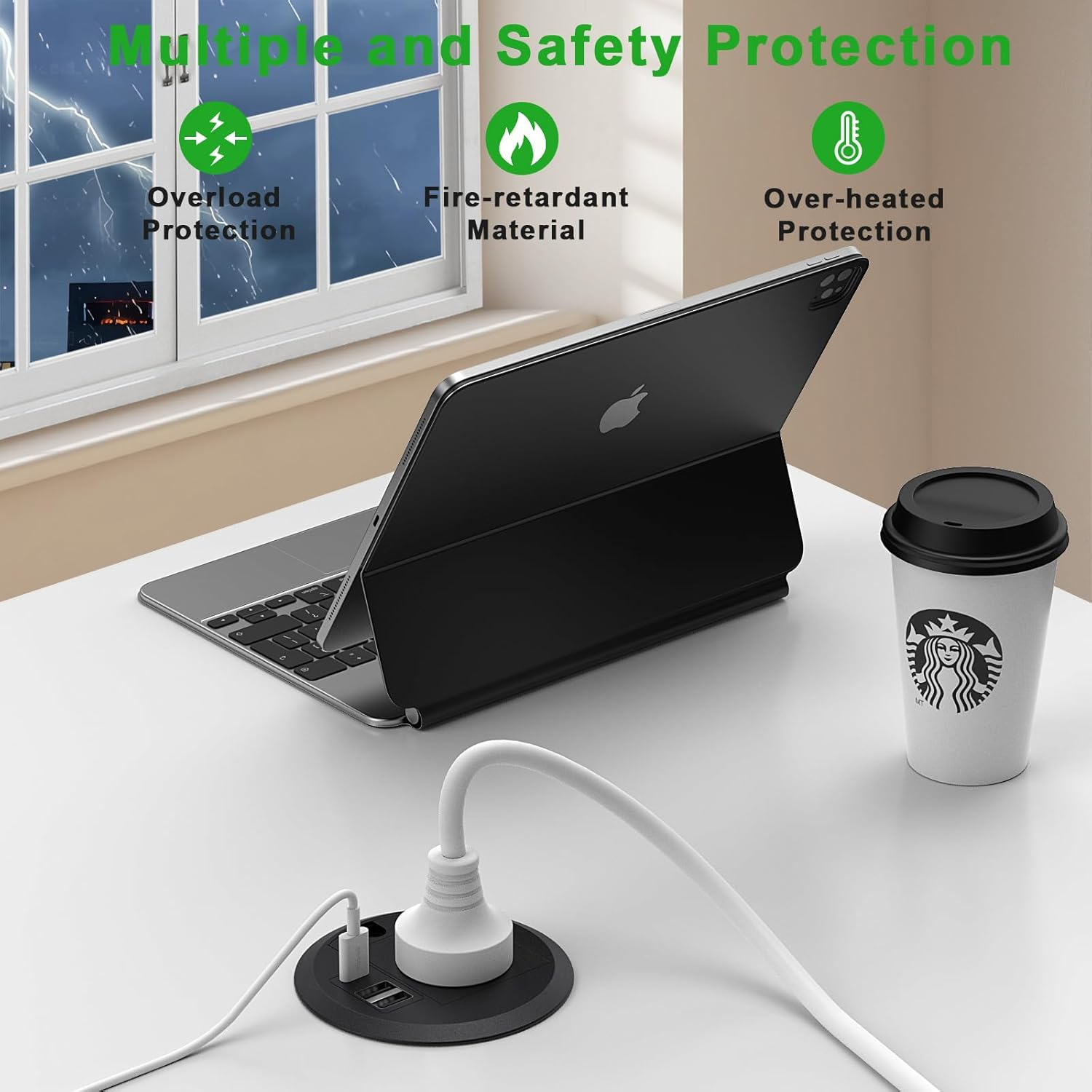 Desk Power Grommet, Haiaoyyds Recessed Power Board with AC Outlets, PD 20W USB C Port, 2 USB a Ports, 2M Cable, 80Mm Hole Grommet, Furniture Power Board for Home Office Workshop, Black