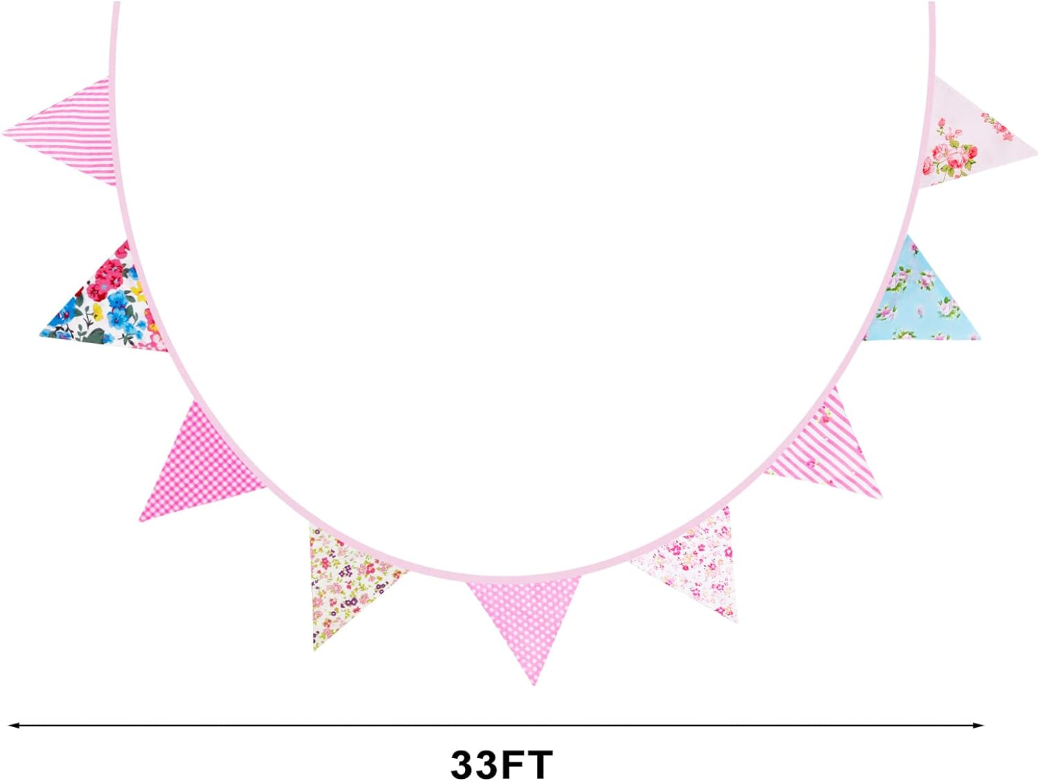 33Ft Floral Triangle Flags, Vintage Bright Triangle Pennants, Bunting Garland Fabric Banner for Birthday Wedding Garden Baby Shower Wonderland Tea Party Bedroom Decor Outdoor Home (Pink Floral) image number 1