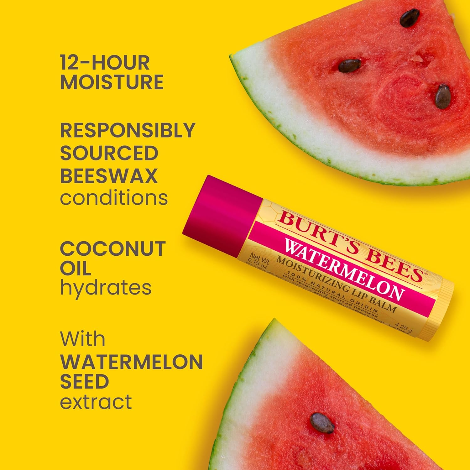 Burt'S Bees 100% Natural Origin Moisturising Lip Balm, Watermelon with Beeswax, 1 Tube, 4.25G image number 3