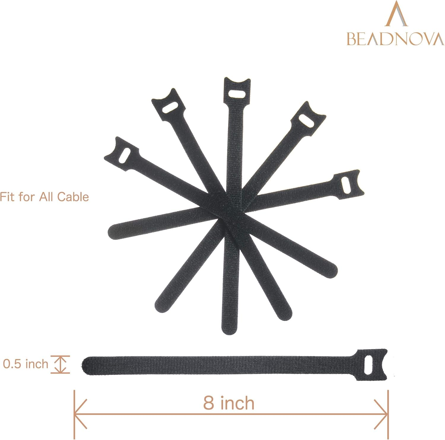 BEADNOVA Wire Organizer Cord Reusable Cable Ties Adjustable Rope Holder (8 Inches, 60 Pieces, Black) - 2)Black image number 2