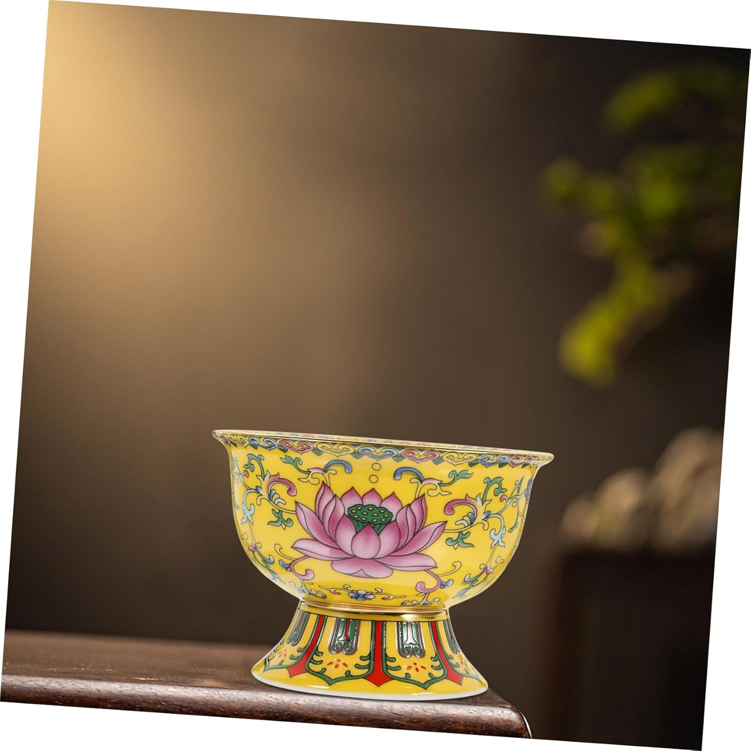 STOBAZA Enamel Lotus Tribute Bowl Buddhist Offering Bowl Ceramic Craft Decorative for Home image number 6