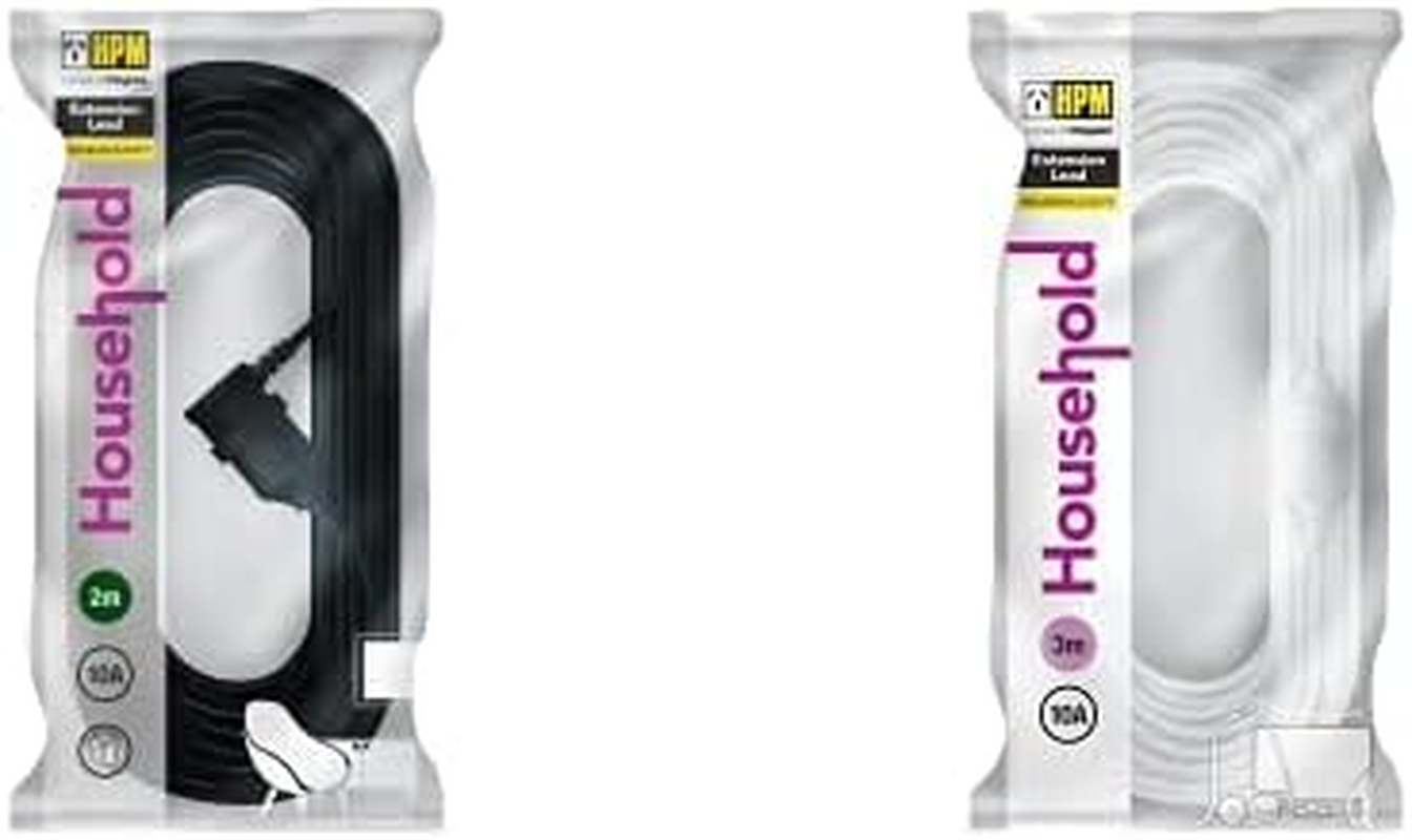 HPM Entertainment Extension Lead Black 2M + Household Duty Extension Lead White 3M