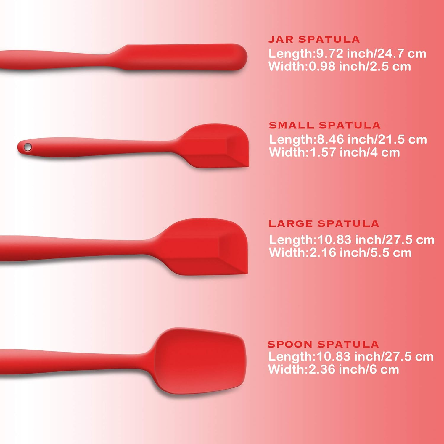 Non-Stick 4-Piece Silicone Spatula Set, High Heat-Resistant Good Grips Rubber Spatulas with Stainless Steel Core, Red image number 6