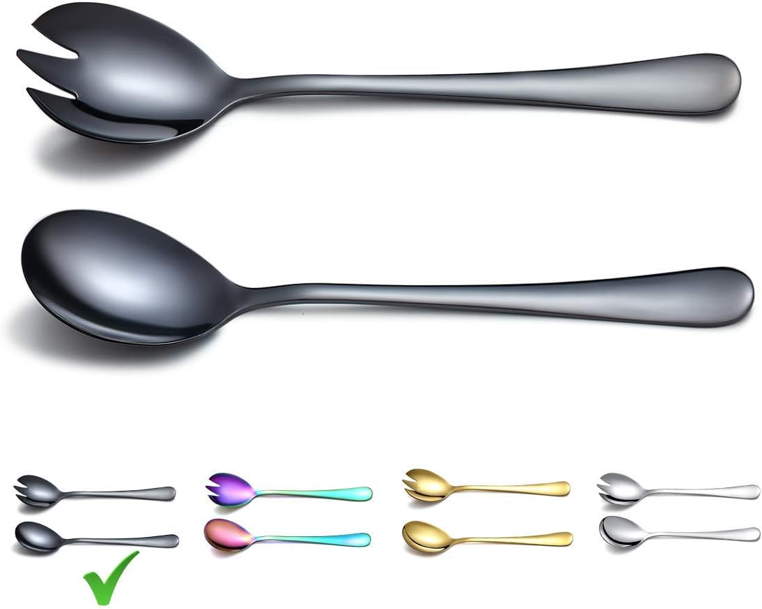 Berglander Salad Server Set, Stainless Steel Salad Serving Set, Salad Servers, Salad Spoon, Salad Fork, Pack of 2 (Shiny Silver)