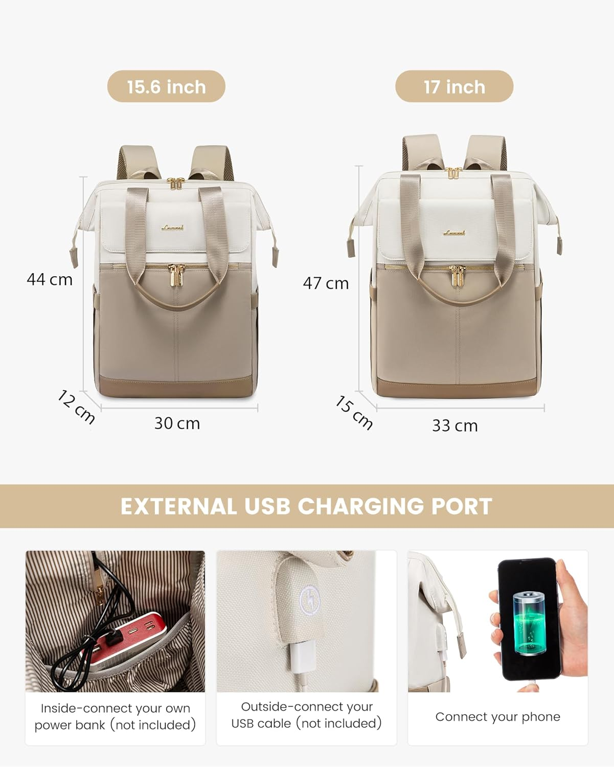 LOVEVOOK Backpack Womens, 15.6 Inch Laptop Rucksack Bag for Ladies, Waterproof Daypacks for Office Teacher Nurse, Fashion School Bags with USB Port for Work University Travel Business - Beige  Khaki image number 6