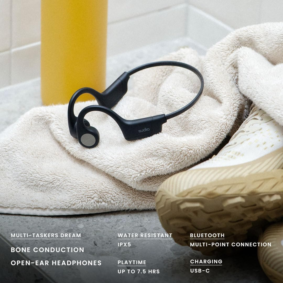 Sudio B2 Black, Open Ear, Bone Conduction, IPX5, Bluetooth V5.3, USB-C, 12H Playtime - Black image number 6