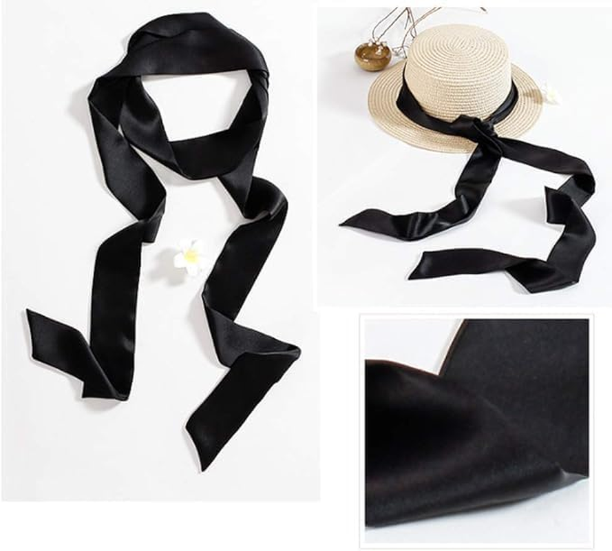1PCS Black Long Scarf Silky Long Narrow Neckerchief Tie Ribbon Hair Scarf Waist Belt for Women Girls image number 3