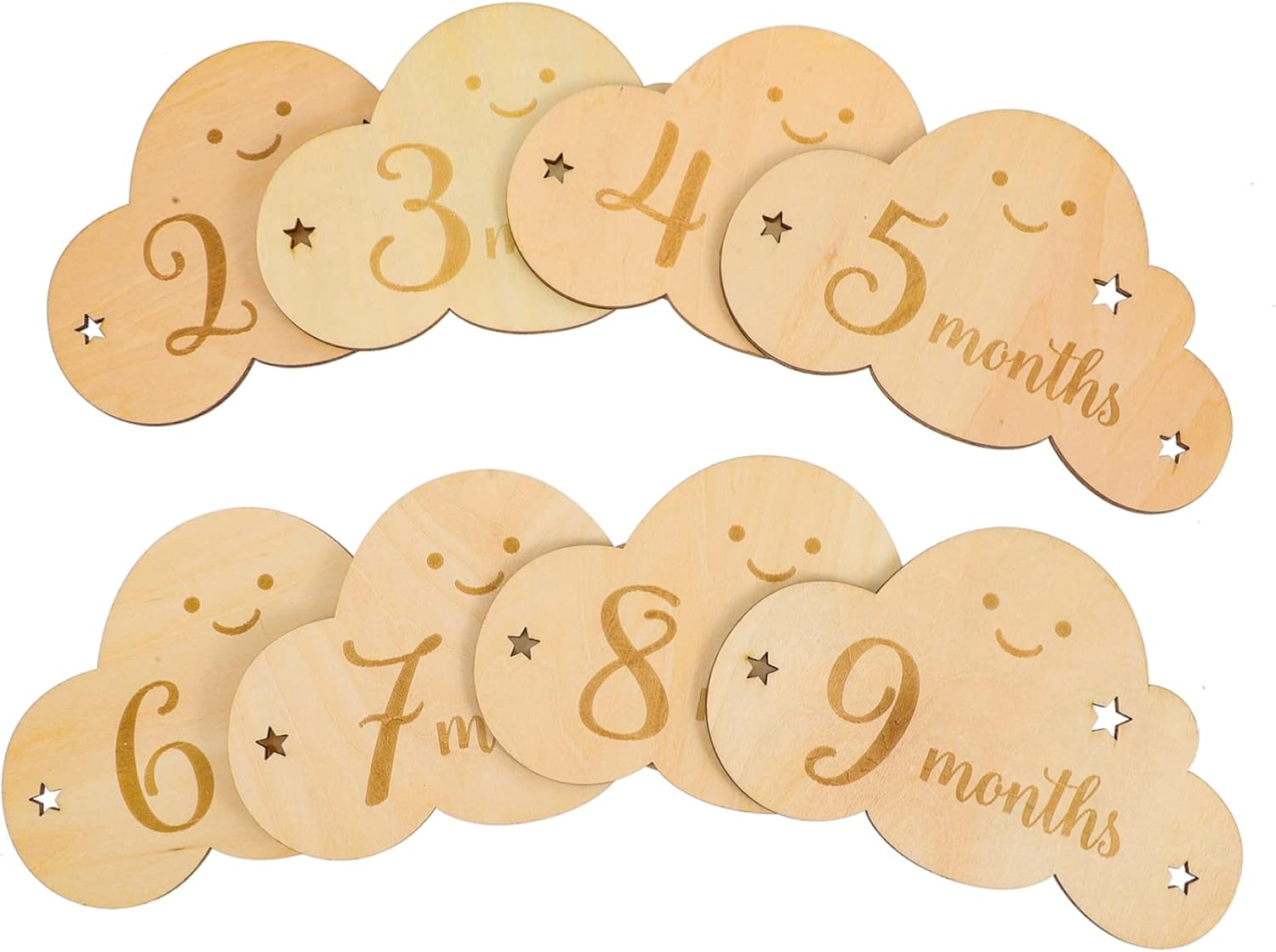 MAGICLULU Wooden Growth Cards 8-Piece Set for Newborns Monthly Discs Baby Announcement Signs for Showers image number 5