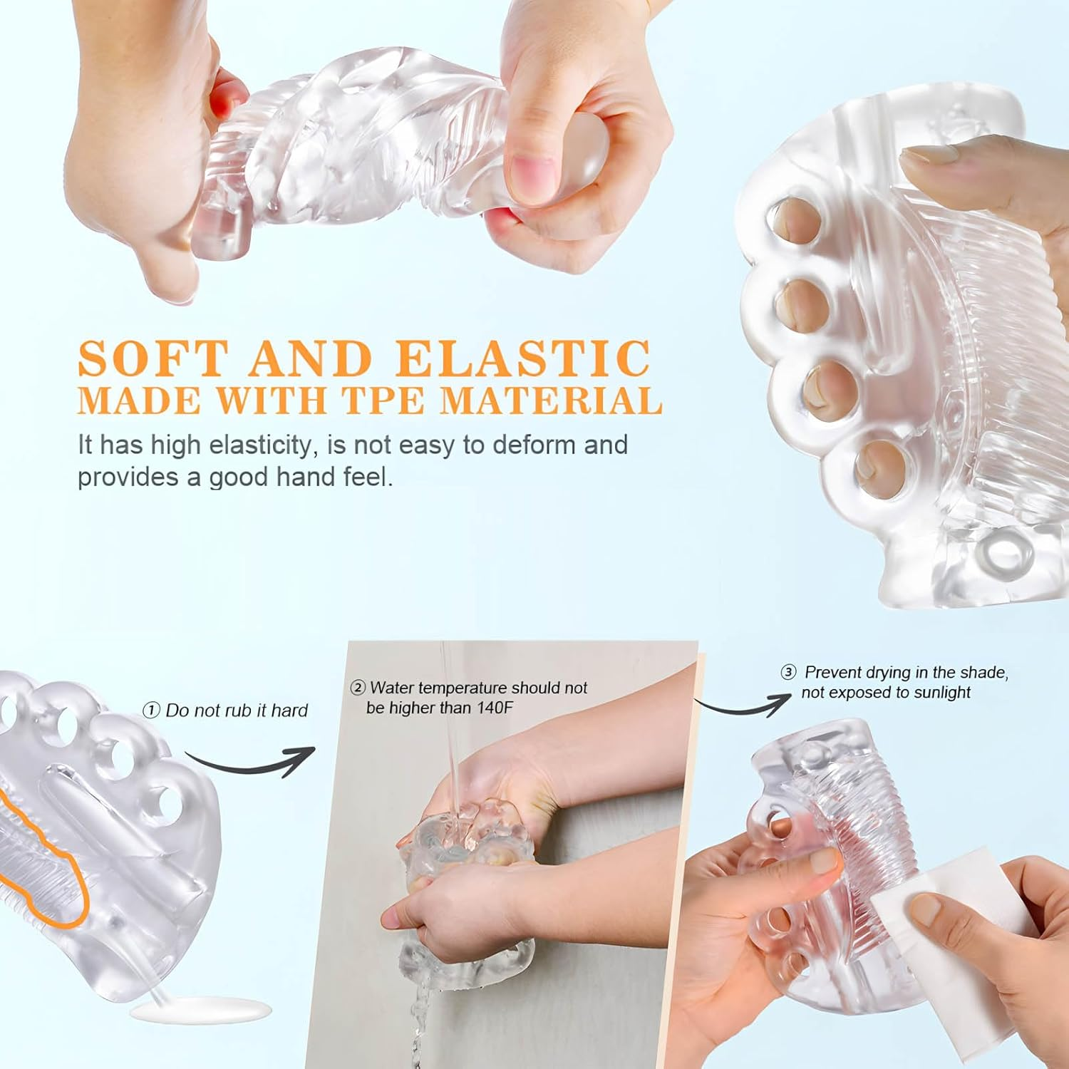 Mineens Transparent Male Masturbator - Male Masturbator with Handle - Realistic Oral & Vagina Textured Stroker, Soft TPE Masturbation Sleeve for Men