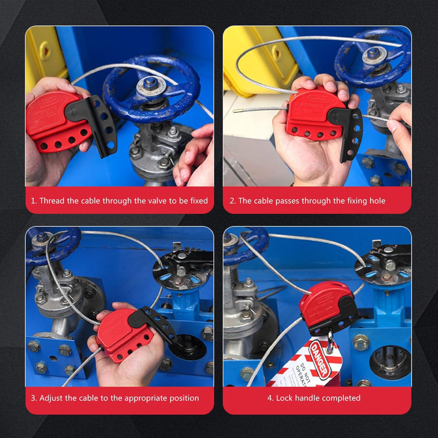 Stainless Steel Adjustable Lockout Cable Lock, 4Mm Steel Safety Padlock for Lock Out Tag Out image number 1