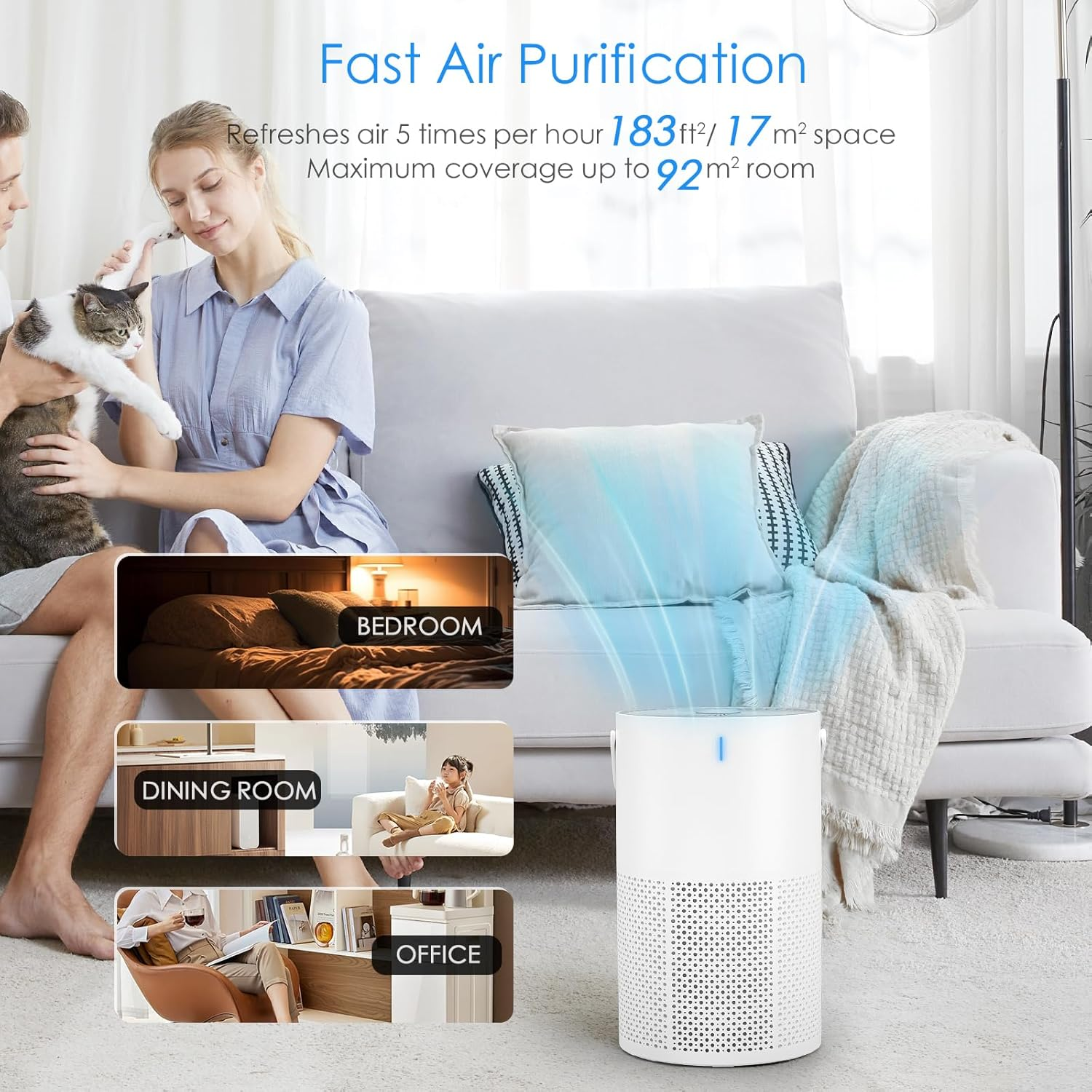 Poat Air Purifier for Bedroom, Air Cleaner for Large Rooms up to 92㎡, True HEPA with Fragrance Release & Activated Carbon Filter, Timer Sleep Mode 28Db Quiet, Captures 99.97% Smoke Pet Pollen, White image number 2