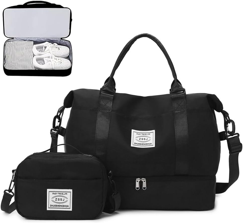 Travel Duffel Bags,Weekender Bags for Women&Men with Shoe Compartment,Large Capacity Travel Overnight Bags with Toiletry Bag,Carry on Bag for Travel, Gym,Hospital,Weekend(Beige)